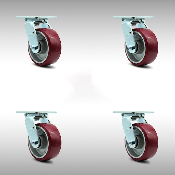 5 Inch SS Poly on Aluminum Swivel Caster Set with Ball Bearing and Swivel Lock